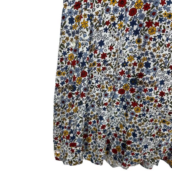 Jane and Delancey Floral Shirt Womens Large Button Up Roll Tab V Neck Rayon Top - Picture 6 of 10